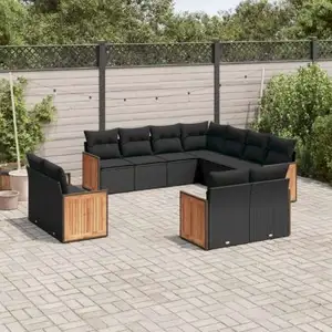 vidaXL Salon de jardin 11 pcs avec coussins noir résine tressée pas cher