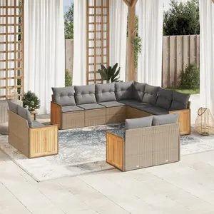 vidaXL Salon de jardin 11 pcs avec coussins beige résine tressée pas cher