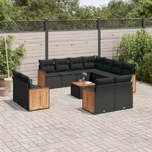 vidaXL Salon de jardin 12 pcs avec coussins noir résine tressée pas cher