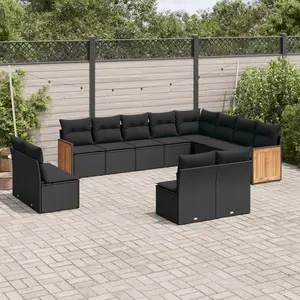 vidaXL Salon de jardin 12 pcs avec coussins noir résine tressée pas cher