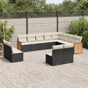 vidaXL Salon de jardin 12 pcs avec coussins noir résine tressée pas cher