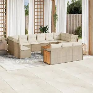 vidaXL Salon de jardin avec coussins 14 pcs beige résine tressée pas cher