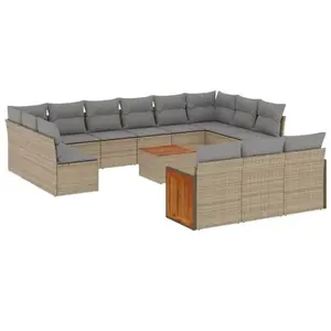 vidaXL Salon de jardin avec coussins 14 pcs beige résine tressée pas cher