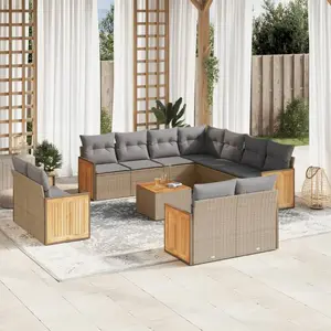 vidaXL Salon de jardin avec coussins 12 pcs beige résine tressée pas cher