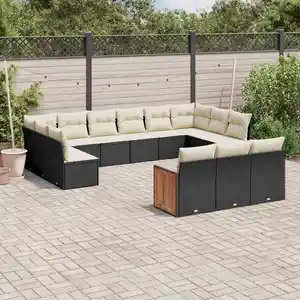 vidaXL Salon de jardin avec coussins 13 pcs noir résine tressée pas cher