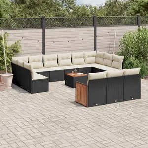 vidaXL Salon de jardin avec coussins 14 pcs noir résine tressée pas cher