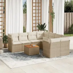 vidaXL Salon de jardin avec coussins 9 pcs beige résine tressée pas cher