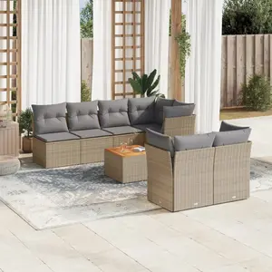 vidaXL Salon de jardin avec coussins 8 pcs beige résine tressée pas cher