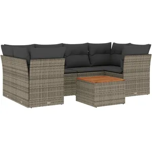vidaXL Salon de jardin avec coussins 7 pcs gris résine tressée pas cher