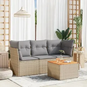 vidaXL Salon de jardin avec coussins 4 pcs beige résine tressée pas cher