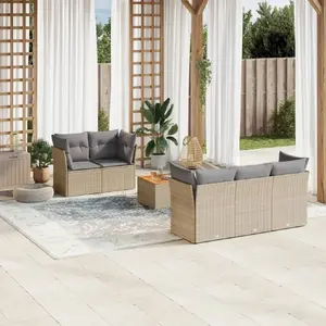vidaXL Salon de jardin avec coussins 6 pcs beige résine tressée pas cher