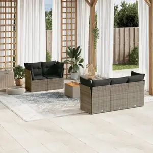 vidaXL Salon de jardin 6 pcs avec coussins gris résine tressée pas cher
