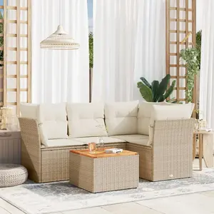 vidaXL Salon de jardin avec coussins 5 pcs beige résine tressée pas cher