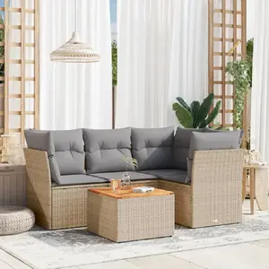 vidaXL Salon de jardin avec coussins 5 pcs beige résine tressée pas cher