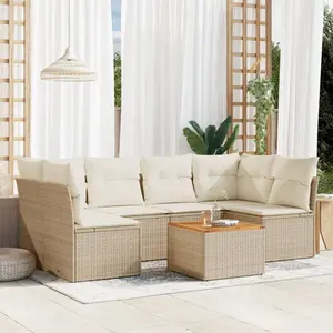 vidaXL Salon de jardin avec coussins 7 pcs beige résine tressée pas cher