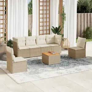 vidaXL Salon de jardin avec coussins 7 pcs beige résine tressée pas cher