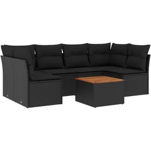 vidaXL Salon de jardin 7 pcs avec coussins noir résine tressée pas cher