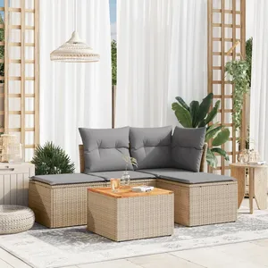 vidaXL Salon de jardin avec coussins 5 pcs beige résine tressée pas cher