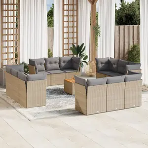 vidaXL Salon de jardin avec coussins 13 pcs beige résine tressée pas cher