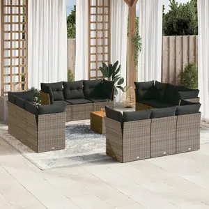 vidaXL Salon de jardin avec coussins 13 pcs gris résine tressée pas cher