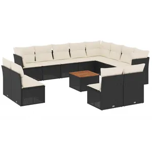 vidaXL Salon de jardin avec coussins 13 pcs noir résine tressée pas cher