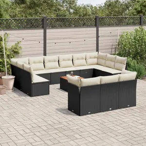 vidaXL Salon de jardin avec coussins 14 pcs noir résine tressée pas cher