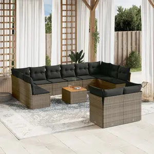 vidaXL Salon de jardin avec coussins 13 pcs gris résine tressée pas cher