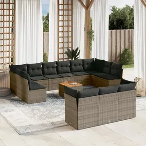 vidaXL Salon de jardin avec coussins 14 pcs gris résine tressée pas cher