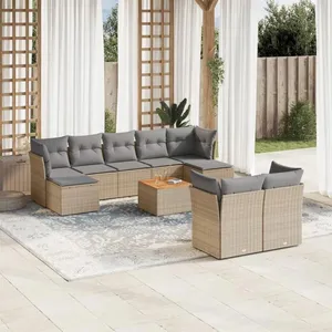 vidaXL Salon de jardin avec coussins 10 pcs beige résine tressée pas cher