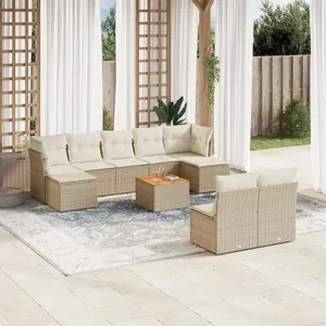 vidaXL Salon de jardin avec coussins 10 pcs beige résine tressée pas cher