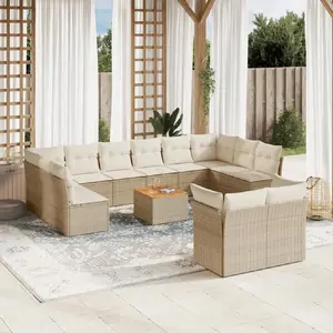 vidaXL Salon de jardin avec coussins 13 pcs beige résine tressée pas cher