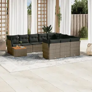 vidaXL Salon de jardin 11 pcs avec coussins gris résine tressée pas cher
