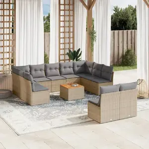 vidaXL Salon de jardin avec coussins 12 pcs beige résine tressée pas cher