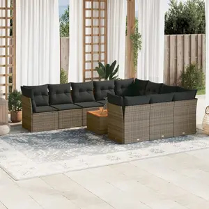 vidaXL Salon de jardin 11 pcs avec coussins gris résine tressée pas cher