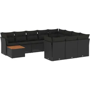 vidaXL Salon de jardin 11 pcs avec coussins noir résine tressée pas cher