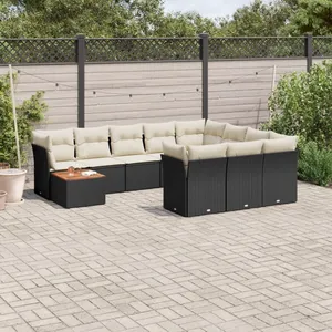 vidaXL Salon de jardin 11 pcs avec coussins noir résine tressée pas cher