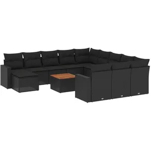 vidaXL Salon de jardin avec coussins 13 pcs noir résine tressée