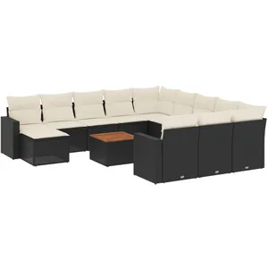 vidaXL Salon de jardin avec coussins 13 pcs noir résine tressée pas cher