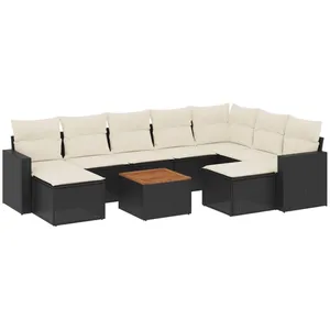 vidaXL Salon de jardin 10 pcs avec coussins noir résine tressée pas cher