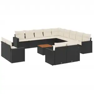 vidaXL Salon de jardin avec coussins 14 pcs noir résine tressée pas cher