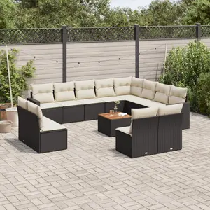 vidaXL Salon de jardin avec coussins 13 pcs noir résine tressée pas cher