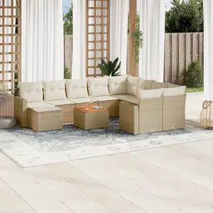 vidaXL Salon de jardin 11 pcs avec coussins beige résine tressée pas cher