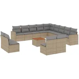 vidaXL Salon de jardin avec coussins 14 pcs beige résine tressée