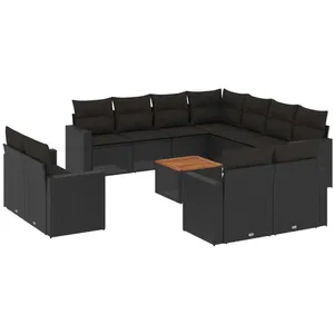 vidaXL Salon de jardin 12 pcs avec coussins noir résine tressée pas cher