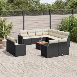 vidaXL Salon de jardin 12 pcs avec coussins noir résine tressée pas cher