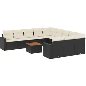vidaXL Salon de jardin 12 pcs avec coussins noir résine tressée pas cher