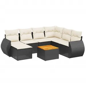 vidaXL Salon de jardin 8 pcs avec coussins noir résine tressée pas cher