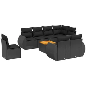 vidaXL Salon de jardin 9 pcs avec coussins noir résine tressée pas cher
