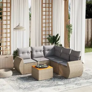 vidaXL Salon de jardin avec coussins 6 pcs beige résine tressée pas cher