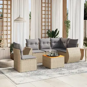 vidaXL Salon de jardin avec coussins 6 pcs beige résine tressée pas cher